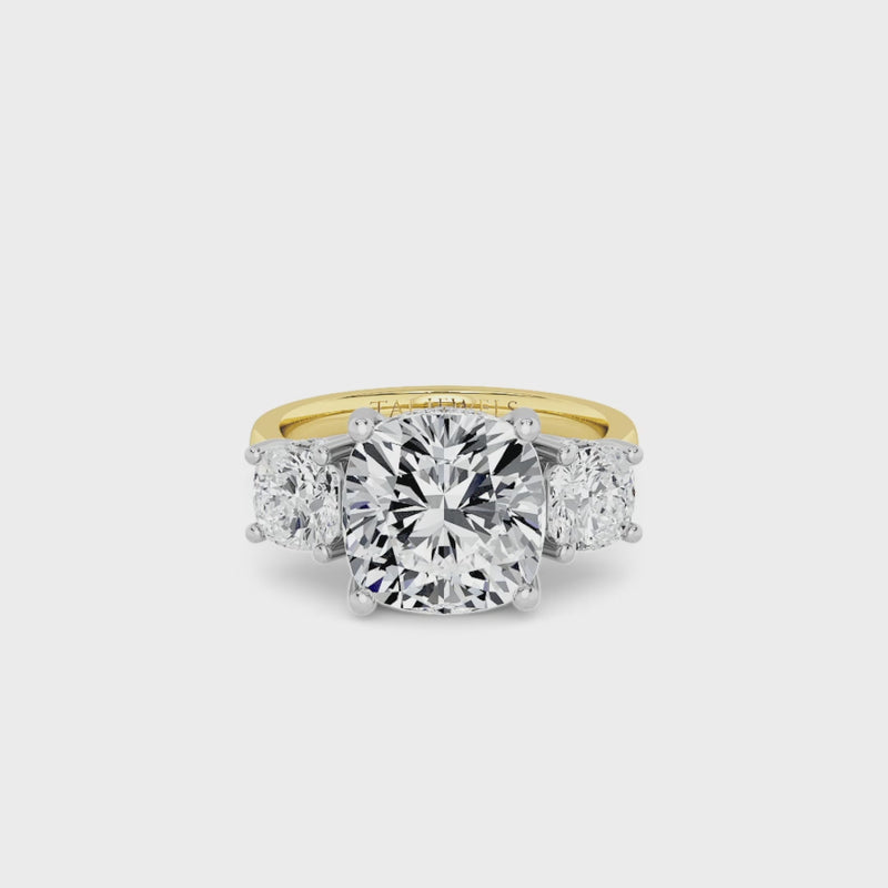 Lab Grown Cushion Cut Trilogy Engagement Ring -1.50ct+