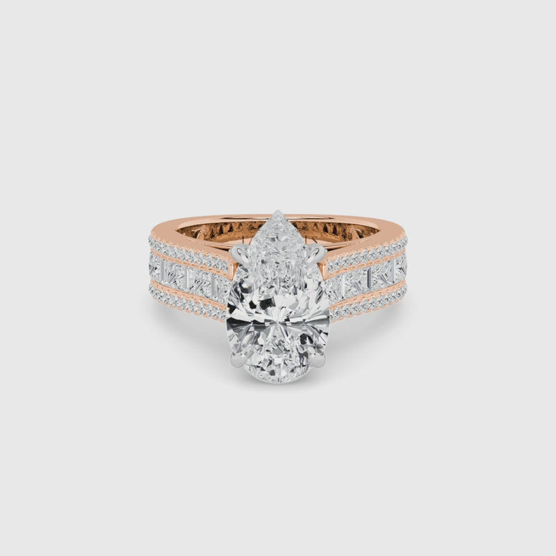 Pear Brilliant Lab Diamond Engagement Ring with Princess, Baguette & Round Diamond Band (1.5CT+)