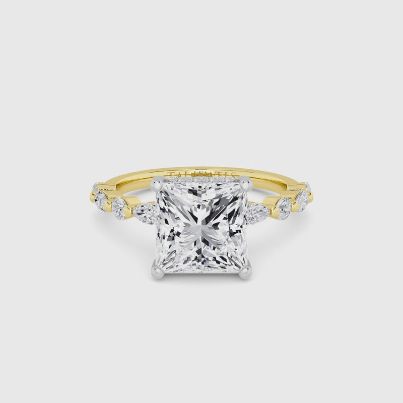 Princess Cut Lab Diamond Engagement Ring With Bubble Band (1CT+)