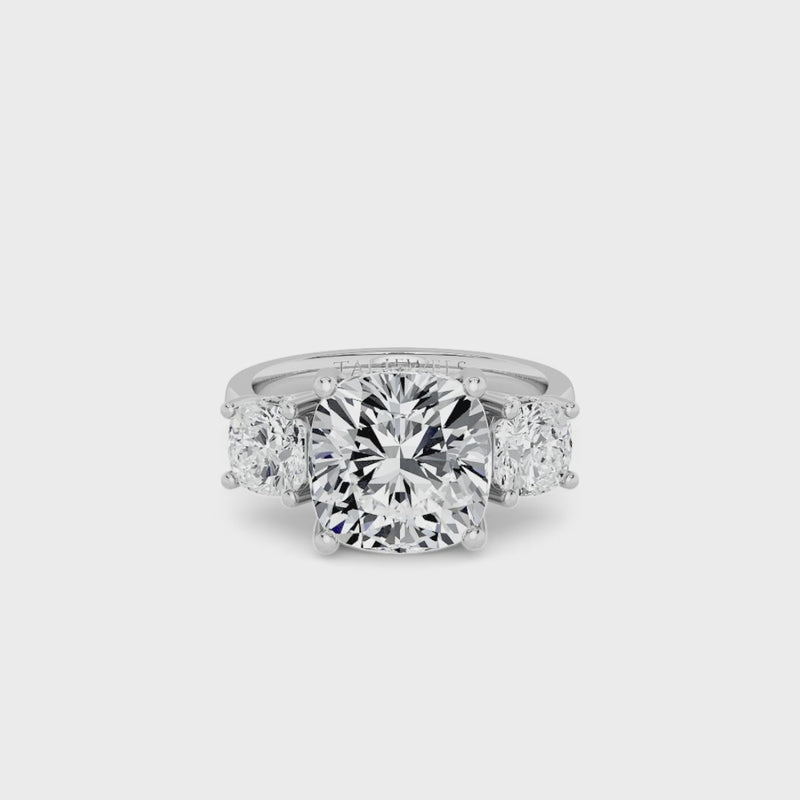 Lab Grown Cushion Cut Trilogy Engagement Ring -1.50ct+
