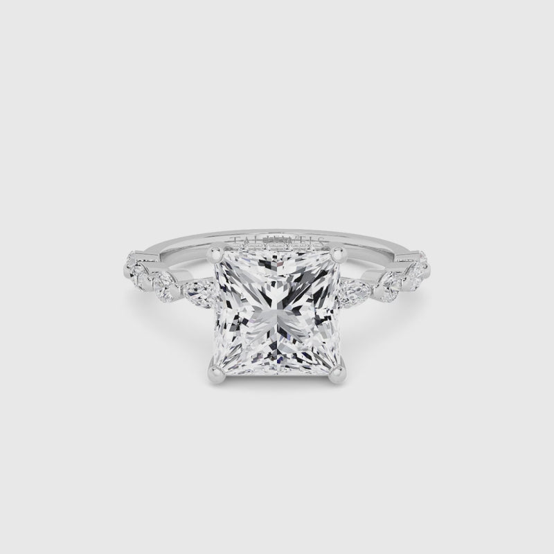 Princess Cut Lab Diamond Engagement Ring With Bubble Band (1CT+)