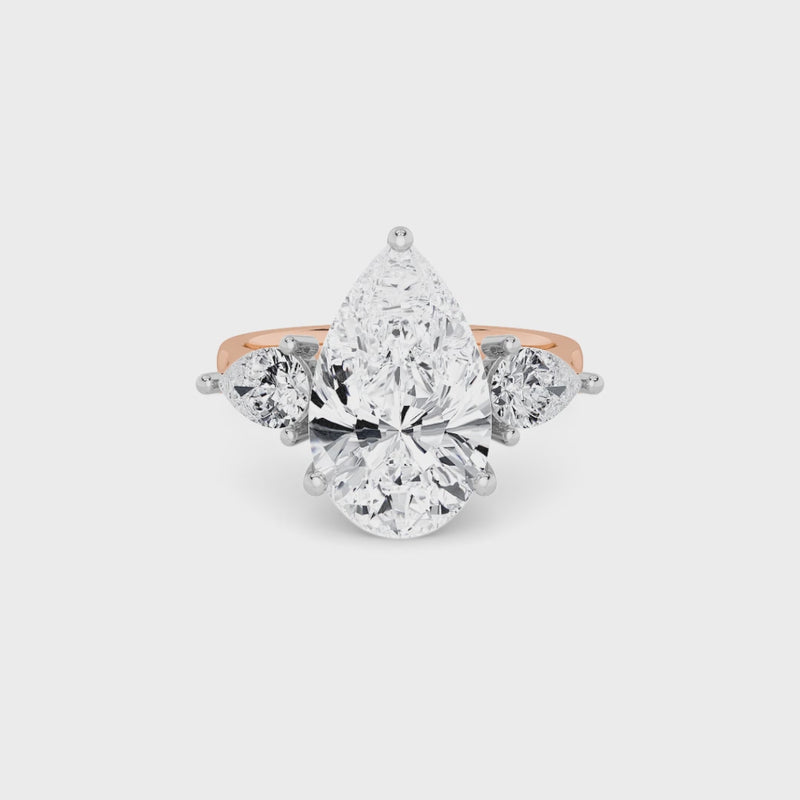Lab Grown Pear Brilliant Cut Trilogy Engagement Ring -1.50ct+