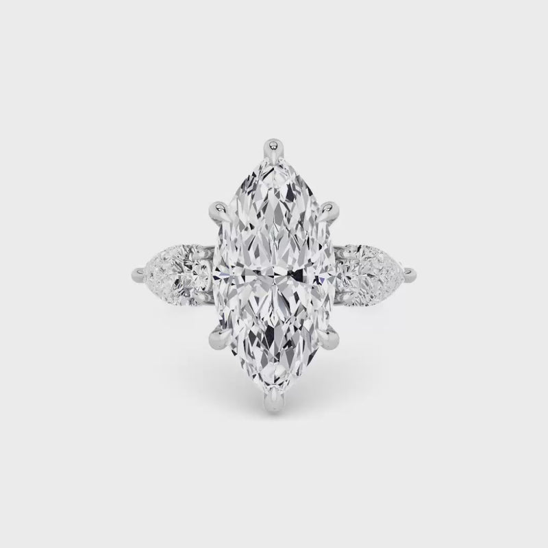 Lab Grown Marquise Brilliant Cut Trilogy Engagement Ring -1.50ct+