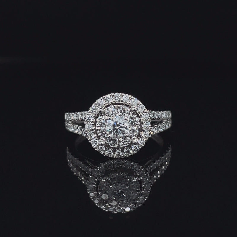 Round Shape Single Halo Split Shank Diamond Ring
