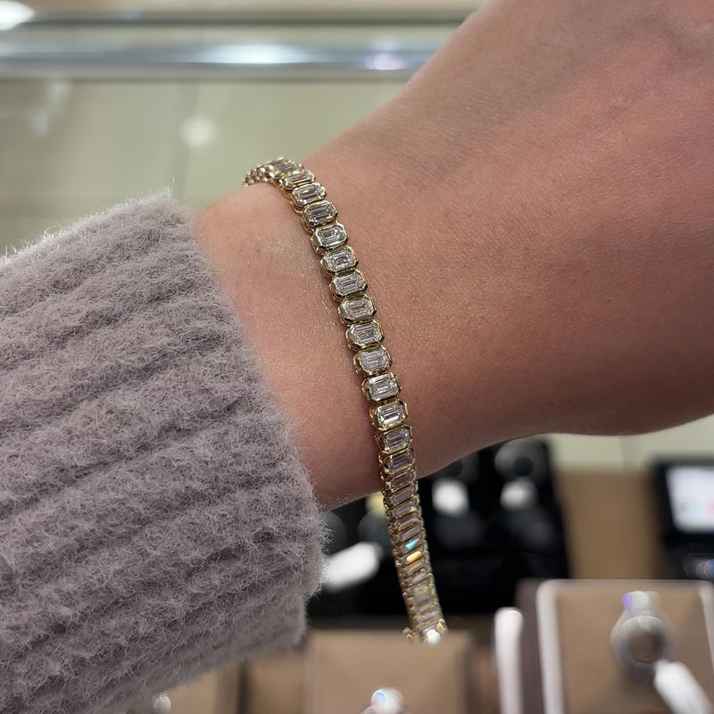 Bezel Set Emerald Cut Lab Grown Diamond Tennis Bracelet
