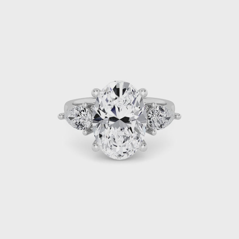 Lab Grown Oval Brilliant Cut Trilogy Engagement Ring -1.50ct+