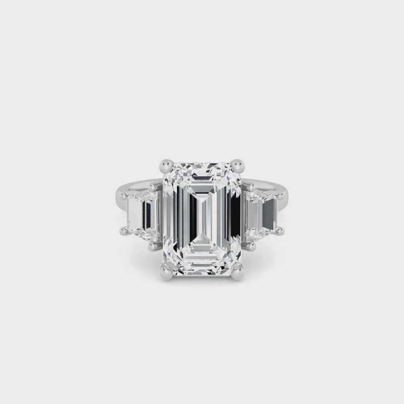 Lab Grown Emerald Cut Trilogy Engagement Ring -1.50ct+