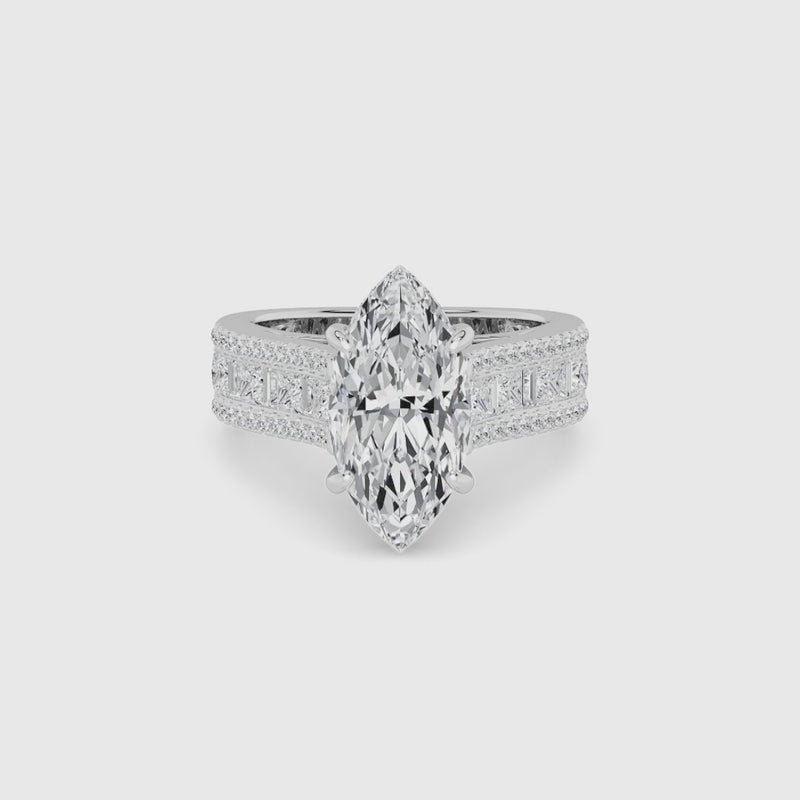Marquise Brilliant Lab Diamond Engagement Ring with Princess, Baguette & Round Diamond Band (1.5CT+)