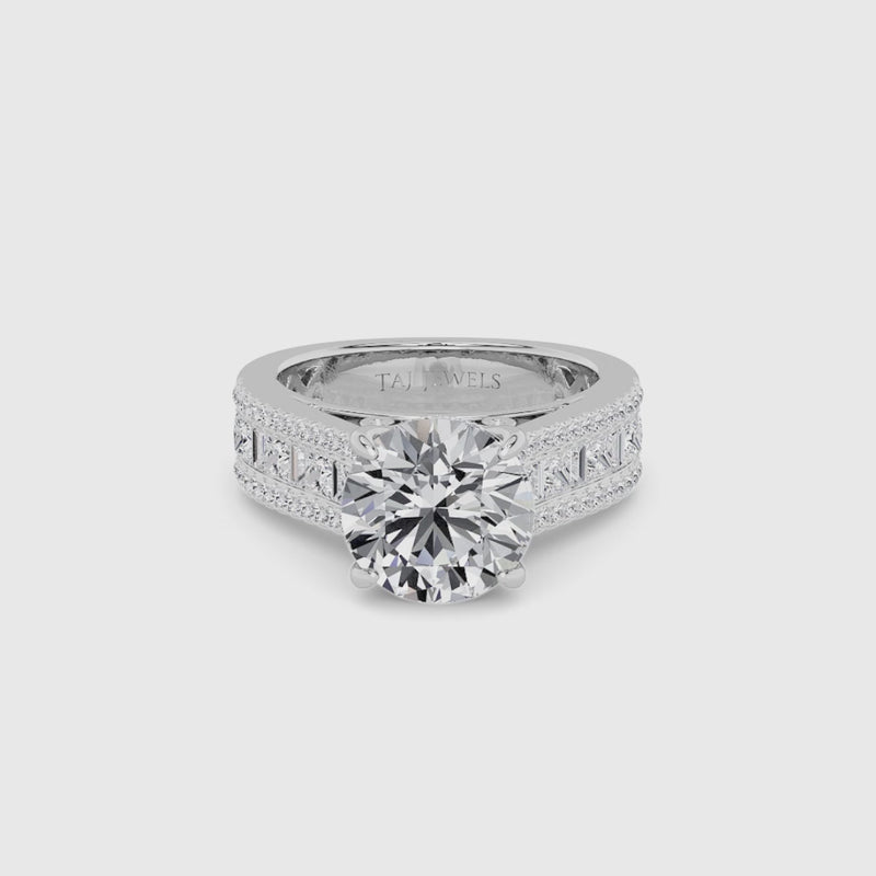 Round Brilliant Lab Diamond Engagement Ring with Princess, Baguette & Round Diamond Band (1.5CT+)