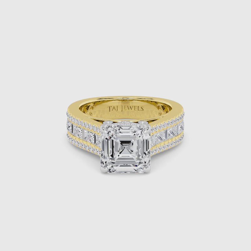 Asscher Cut Lab Diamond Engagement Ring with Princess, Baguette & Round Diamond Band (1.5CT+)