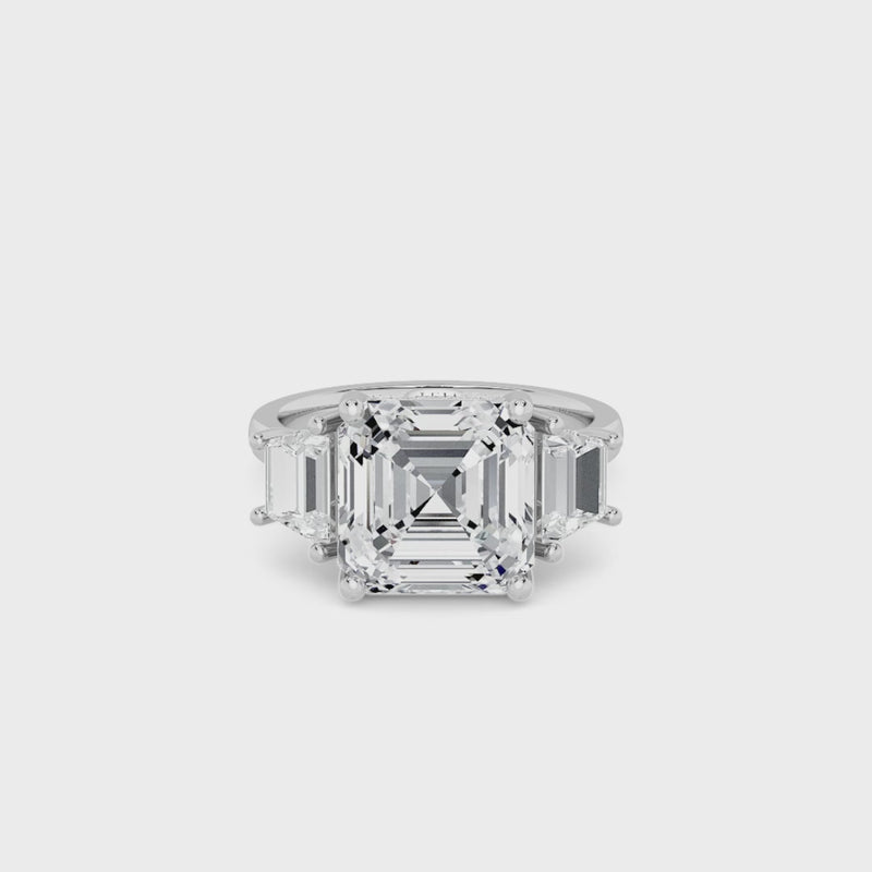 Lab Grown Asscher Cut Trilogy Engagement Ring -1.50ct+