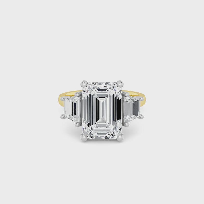 Lab Grown Emerald Cut Trilogy Engagement Ring -1.50ct+