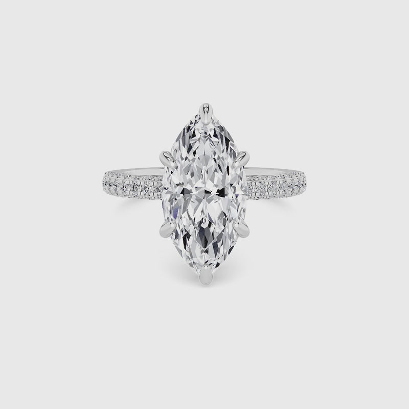 Marquise Cut 3D Pave Double Hidden Halo Lab Diamond Engagement Ring (1ct+)