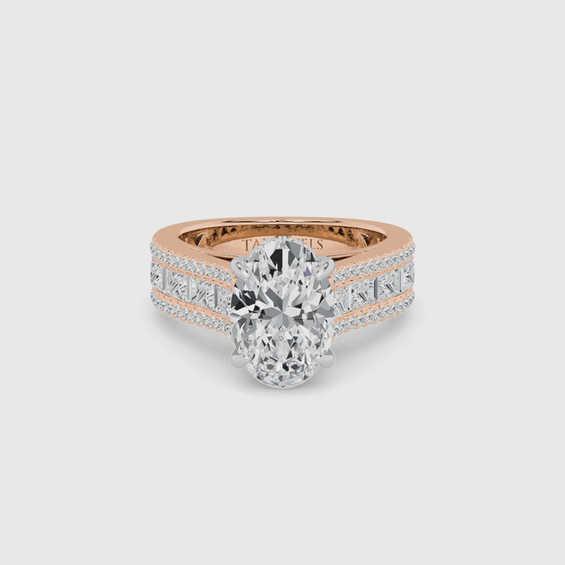 Oval Brilliant Lab Diamond Engagement Ring with Princess, Baguette & Round Diamond Band (1.5CT+)