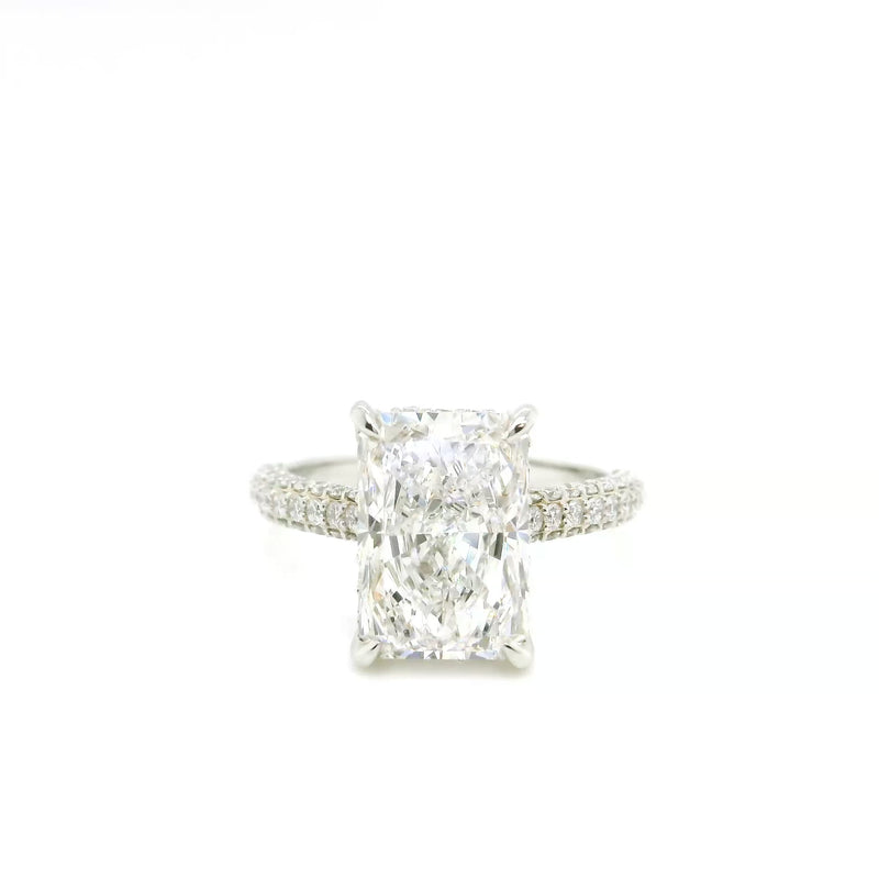 Lab Grown Radiant Hidden Halo Diamond Pave Ring -1CT+