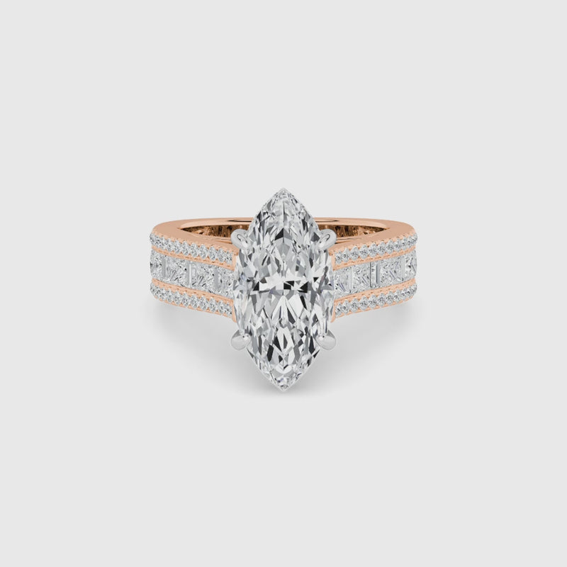 Marquise Brilliant Lab Diamond Engagement Ring with Princess, Baguette & Round Diamond Band (1.5CT+)