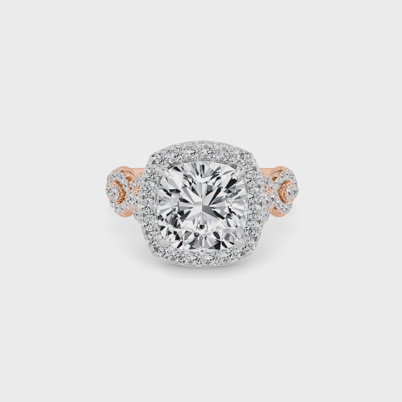 Cushion Cut Halo Braided Band Lab Diamond Engagement Ring (1ct+)