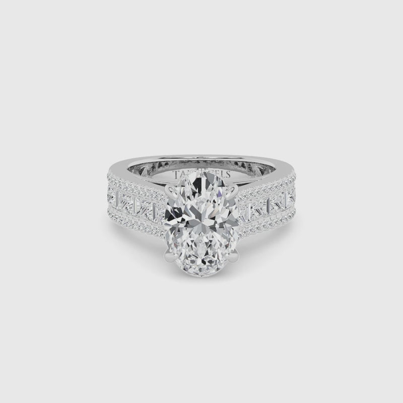 Oval Brilliant Lab Diamond Engagement Ring with Princess, Baguette & Round Diamond Band (1.5CT+)