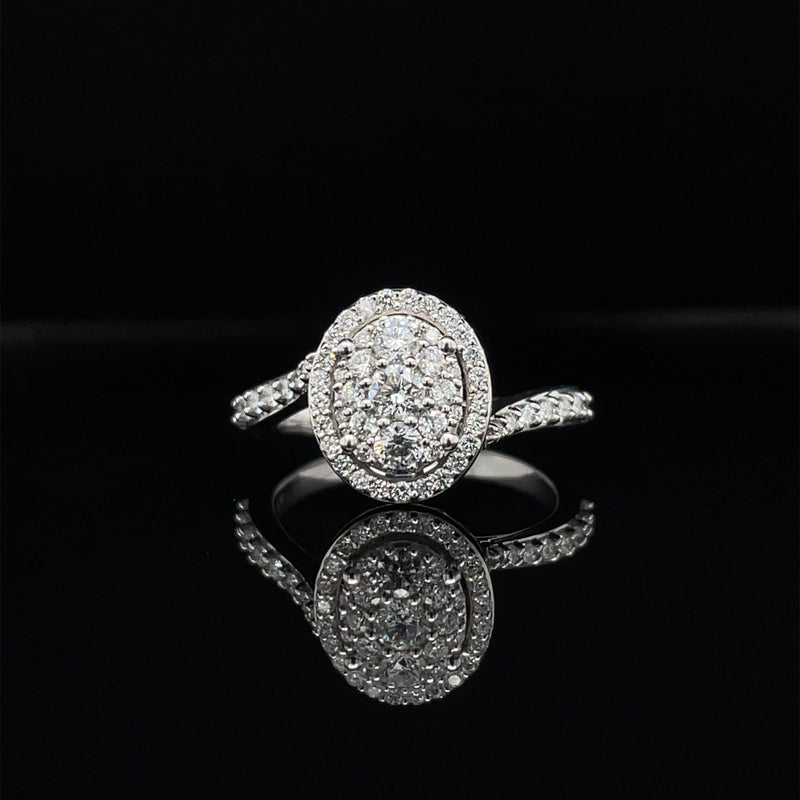 Oval Shape Single Halo Diamond Ring