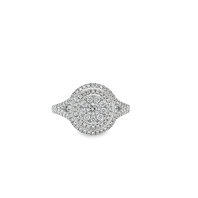 Round Cluster Double Halo Split Shank Engagement Ring