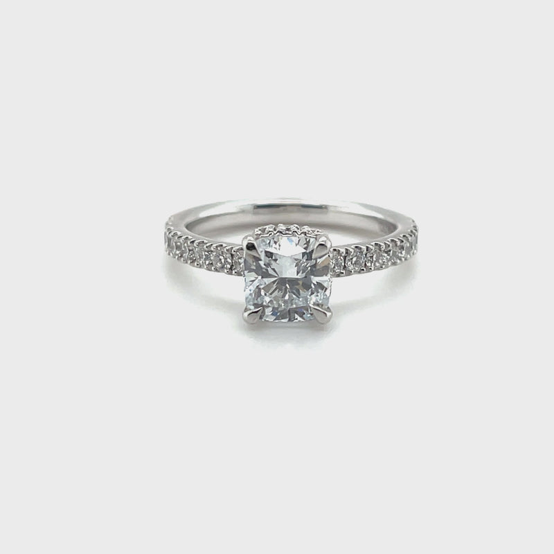 Lab Grown Cushion Hidden Halo Ring – 1CT +