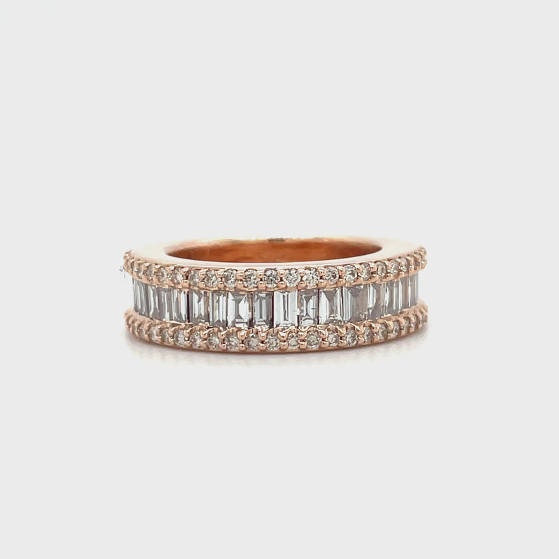 14K Rose Gold Round and Baguette Diamond Gents Band - 2.06CT