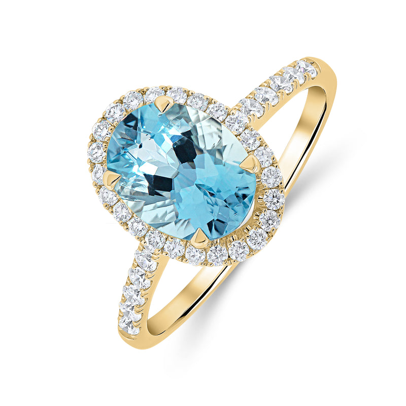 Aquamarine Oval & Diamond Halo Ring