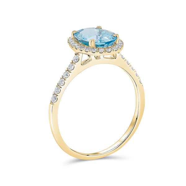Aquamarine Oval & Diamond Halo Ring