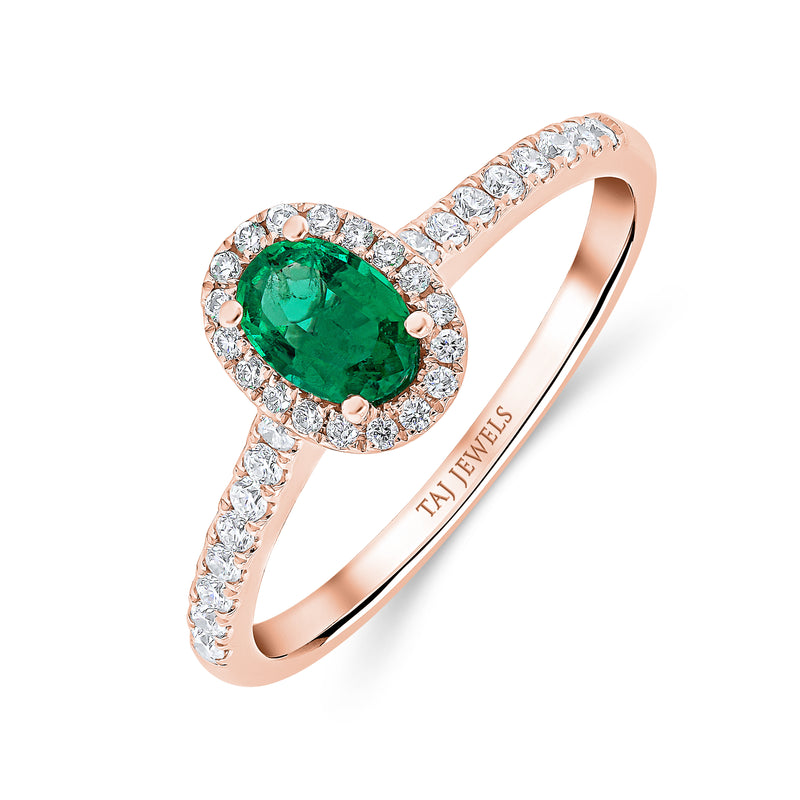 Oval Emerald & Diamond Halo Ring