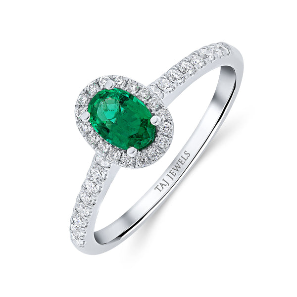 Oval Emerald & Diamond Halo Ring