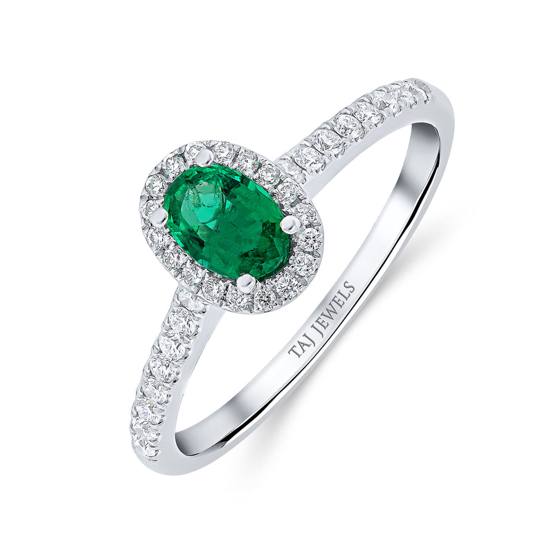 Oval Emerald & Diamond Halo Ring