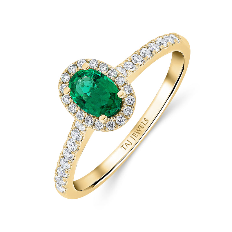 Oval Emerald & Diamond Halo Ring