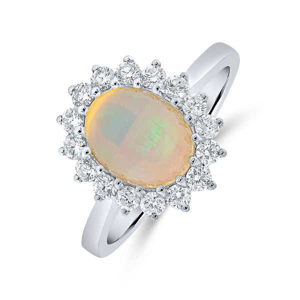 Opal Oval & Single Halo Diamond Ring