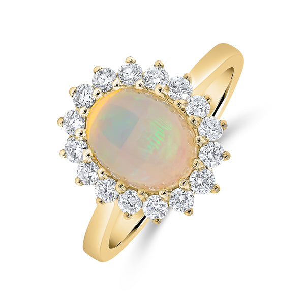 Opal Oval & Single Halo Diamond Ring