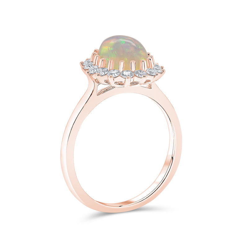 Opal Oval & Single Halo Diamond Ring