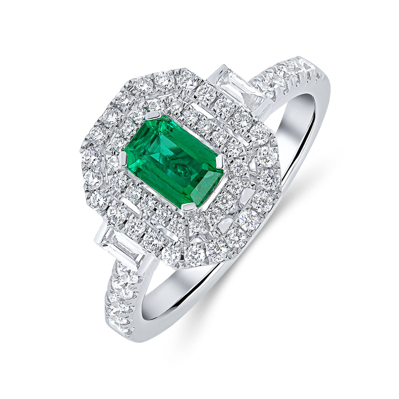 Emerald Cut Double Halo Diamond Ring