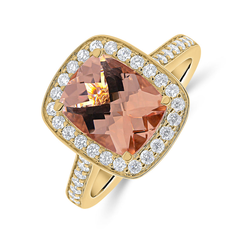 Elongated Cushion Single Halo Morganite Diamond Ring