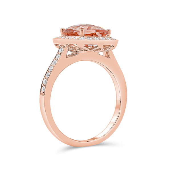 Elongated Cushion Single Halo Morganite Diamond Ring