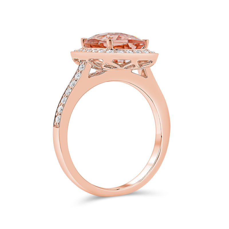 Elongated Cushion Single Halo Morganite Diamond Ring
