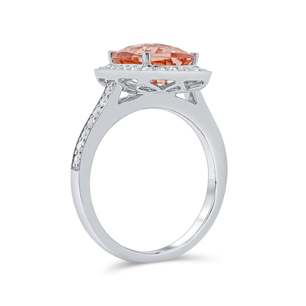 Elongated Cushion Single Halo Morganite Diamond Ring