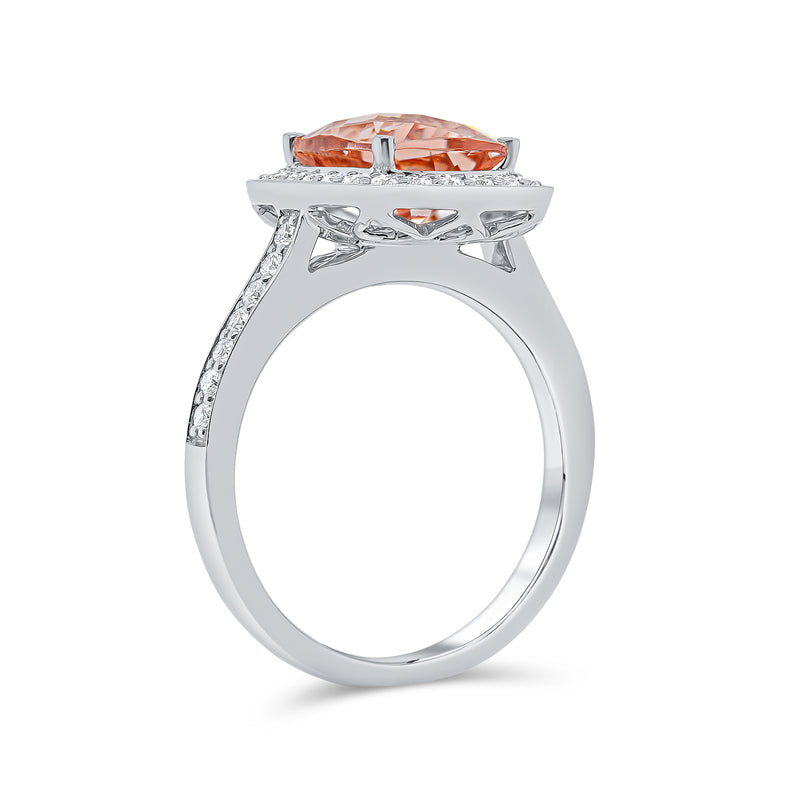 Elongated Cushion Single Halo Morganite Diamond Ring