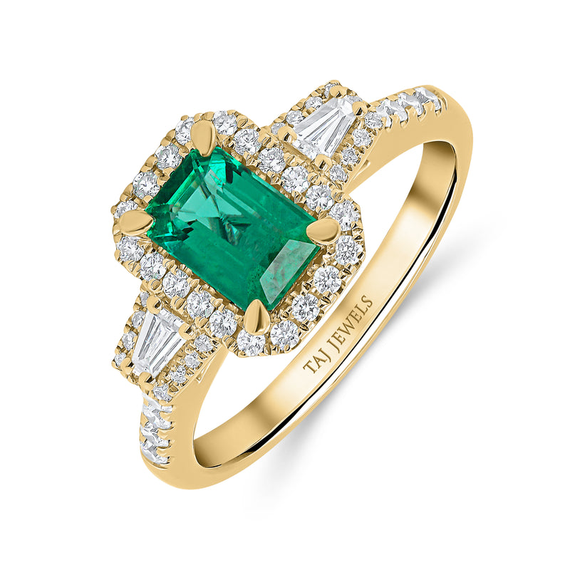 Radiant Cut Emerald and Diamond Trilogy Ring