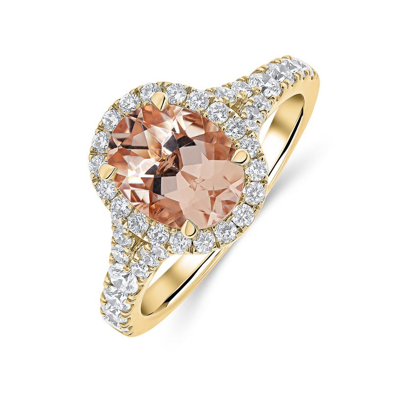 Oval Cut Morganite & Halo Diamond Ring with Split Shank