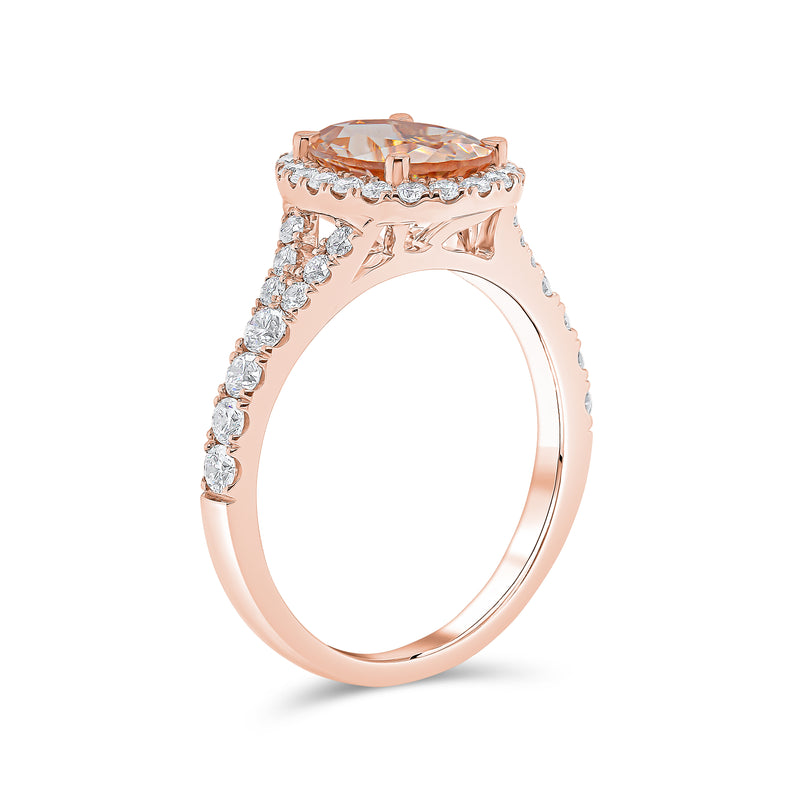 Oval Cut Morganite & Halo Diamond Ring with Split Shank