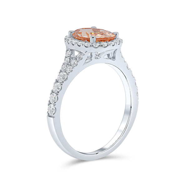 Oval Cut Morganite & Halo Diamond Ring with Split Shank