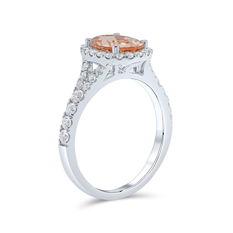 Oval Cut Morganite & Halo Diamond Ring with Split Shank