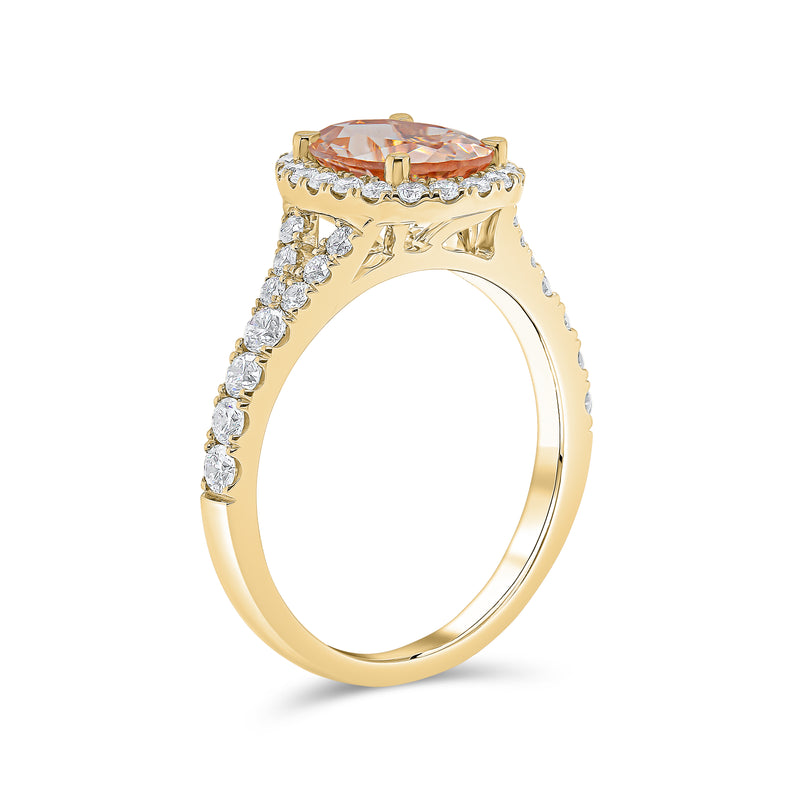 Oval Cut Morganite & Halo Diamond Ring with Split Shank
