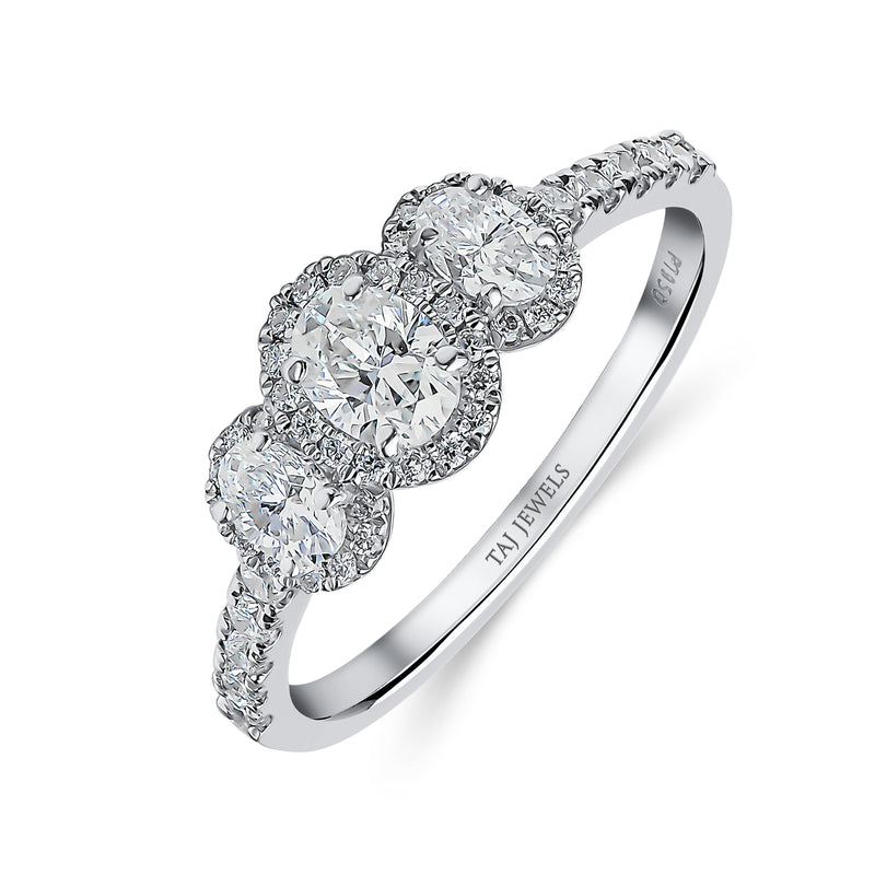 Oval Cut Single Halo Trilogy Diamond Ring