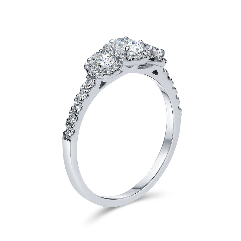 Oval Cut Single Halo Trilogy Diamond Ring
