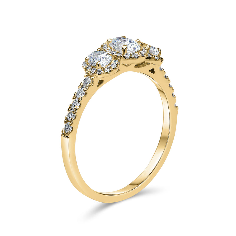 Oval Cut Single Halo Trilogy Diamond Ring
